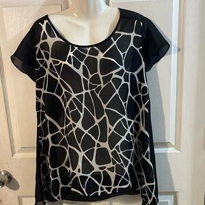 Cato Black and White Geometric Blouse